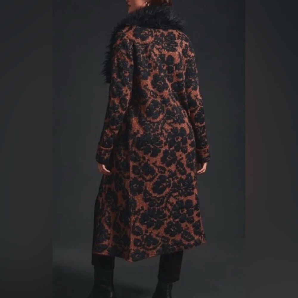 Anthropologie Black and Brown Fuzzy-Trim Long Cardigan Coat - Picture 4 of 9